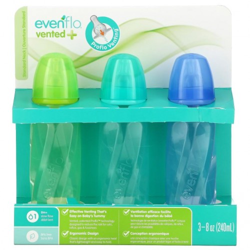 Evenflo Feeding, Vented+ Twist PP Tint Bottles, Standard, 0+ Months, Slow, 3 Bottles, 8 oz (240 ml) Each
