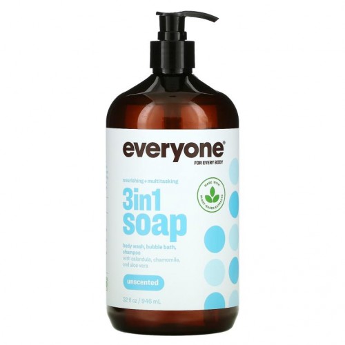 Everyone, 3 In 1 Soap, Body Wash, Bubble Bath, Shampoo, Unscented, 32 fl oz (946 ml)