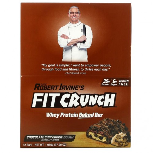 FITCRUNCH, 유청 단백질 구운 바, 초콜릿 칩 쿠키 반죽, 바 12개, 각 88g(3.10oz)