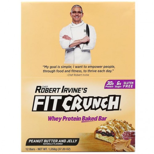 FITCRUNCH, 유청 단백질 베이킹 바, 땅콩 버터 및 젤리, 12 바, 각 3.10 oz (88 g)