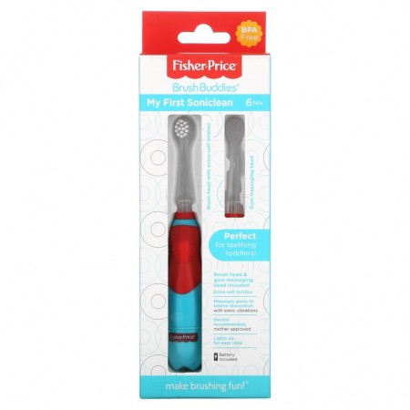 Fisher-Price, BrushBuddies, My First Soniclean, 6+ Months, 1 Toothbrush + Gum Massaging Head