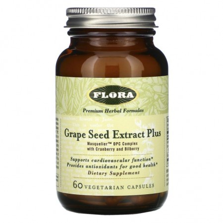 Flora, 포도씨 추출물 플러스, 베지 캡슐 60정