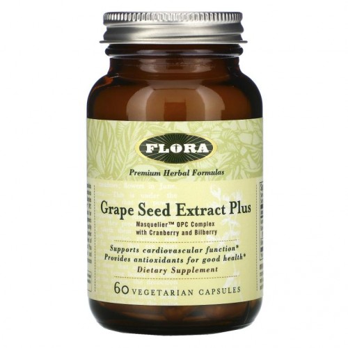 Flora, 포도씨 추출물 플러스, 베지 캡슐 60정