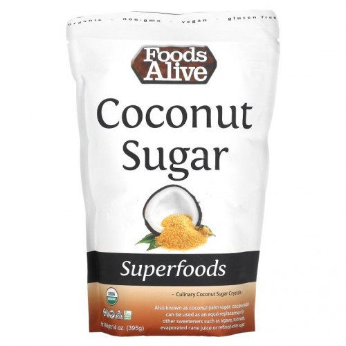 Foods Alive, 슈퍼 푸드, 유기농 코코넛 슈가, 395g(14oz)