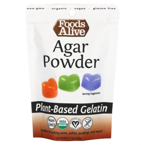 Foods Alive, 한천 분말, 식물성 젤라틴, 56g(2oz)