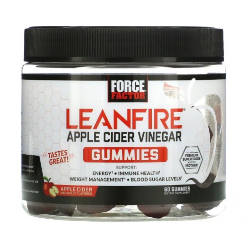 Force Factor, LeanFire, 초모 함유 애플사이다식초 구미젤리, 애플사이다 천연 가미, 구미젤리 60개