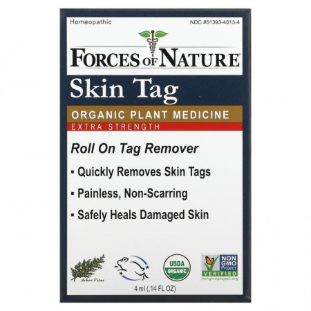 Forces of Nature, 쥐젖 억제, 유기농 식물성 의약품, 롤러볼 애플리케이터, 엑스트라 스트렝스, 4ml(0.14fl oz)
