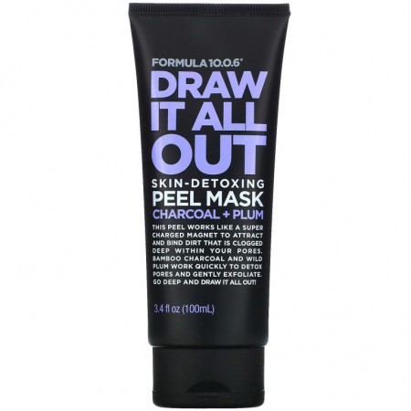 Formula 10.0.6, Draw It All Out, 스킨 디톡싱 필 뷰티 마스크, 차콜 + 자두, 100ml(3.4fl oz)