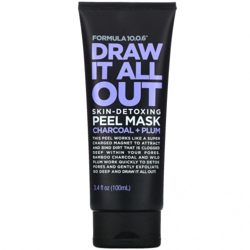 Formula 10.0.6, Draw It All Out, 스킨 디톡싱 필 뷰티 마스크, 차콜 + 자두, 100ml(3.4fl oz)