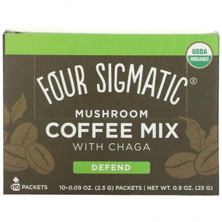 Four Sigmatic, 머쉬룸 커피 믹스, 차가버섯 함유, 디펜드, 미디엄 로스트, 10팩, 팩당 2.5g(0.09oz)