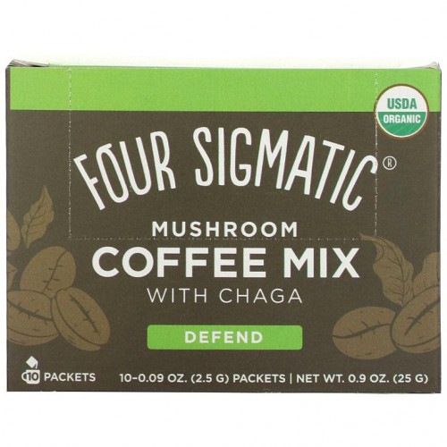 Four Sigmatic, 머쉬룸 커피 믹스, 차가버섯 함유, 디펜드, 미디엄 로스트, 10팩, 팩당 2.5g(0.09oz)