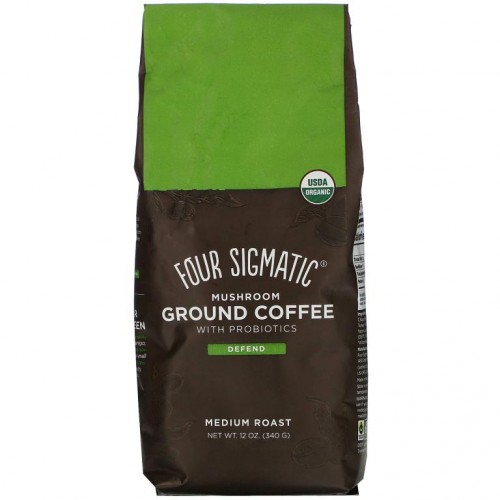 Four Sigmatic, 머쉬룸 그라운드 커피, 프로바이오틱스 함유, 디펜드, 미디엄 로스트, 340g(12oz)