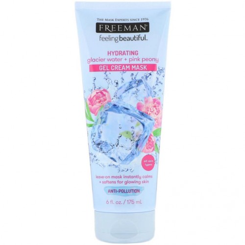 Freeman Beauty, 필링 뷰티풀, 하이드레이팅 젤 크림 뷰티 마스크, 빙하수 + 핑크 피오니, 175ml(6fl oz)