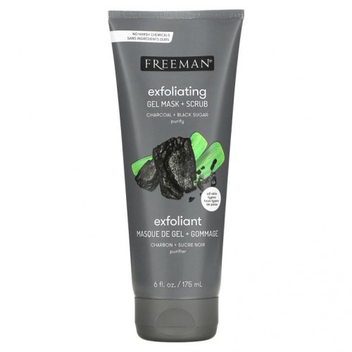 Freeman Beauty, 필링 뷰티풀, 폴리싱 젤 뷰티 마스크 + 스크럽, 차콜+ 흑설탕, 175ml(6fl oz)