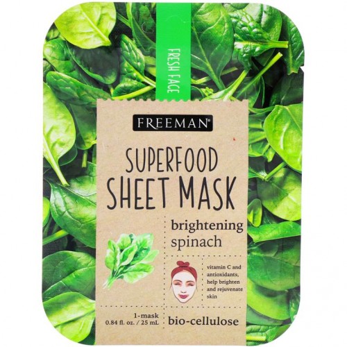 Freeman Beauty, 슈퍼 푸드 뷰티 시트 마스크, 브라이트닝 시금치, 1매, 25ml(0.84fl oz)