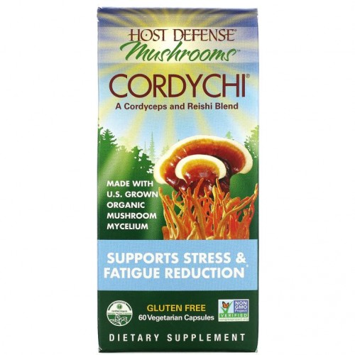 Fungi Perfecti, Host Defense Mushrooms, Cordychi, 스트레스 및 피로 감소, 베지 캡슐 60정