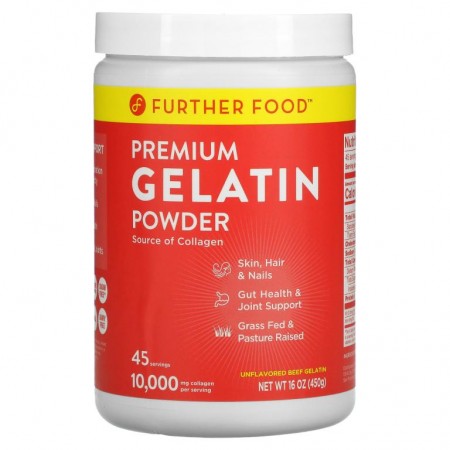 Further Food, 프리미엄 젤라틴 분말, 무맛, 450g(16oz)