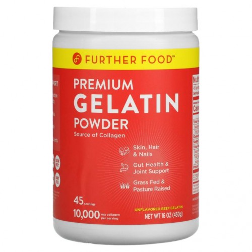 Further Food, 프리미엄 젤라틴 분말, 무맛, 450g(16oz)