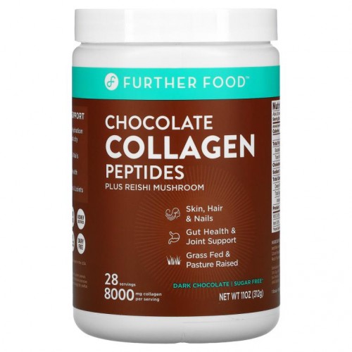 Further Food, Chocolate Collagen Peptides Plus 영지 버섯, 다크 초콜릿, 312g(11oz)
