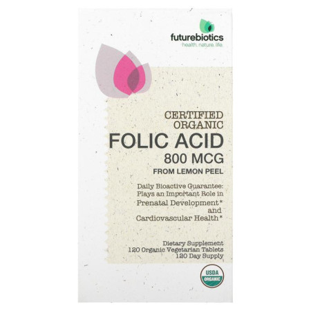 FutureBiotics, 레몬 껍질 추출 엽산, 800mcg, 유기농 베지 정제 120정