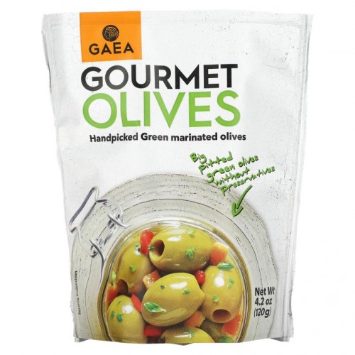 Gaea, Gourmet Olives, 직접 수확하고 절인 그린 올리브, 120g(4.2oz)