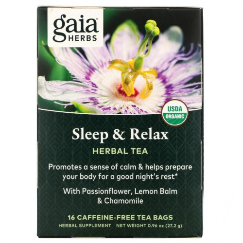 Gaia Herbs, 허브 티, 수면 및 안정, 카페인 무함유, 티백 16개, 27.2g(0.96oz)