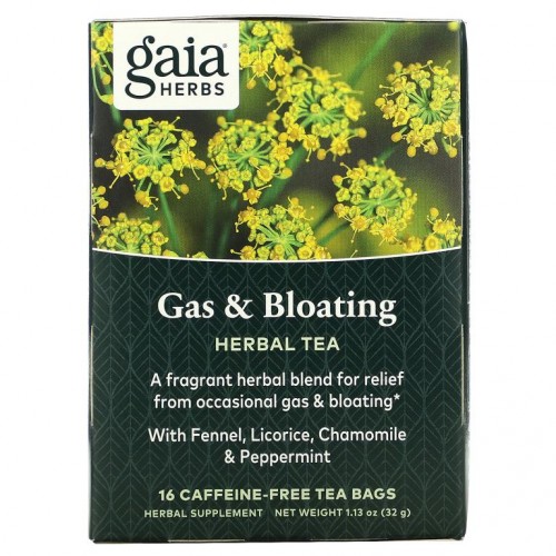 Gaia Herbs, 가스 및 복부팽만, 허브티, 카페인 무함유, 티백 16개입, 32g(1.13oz)