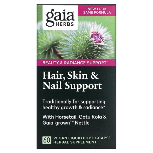 Gaia Herbs, 모발, 손발톱 & 피부 지원, 식물성 Liquid Phyto-Caps 60정