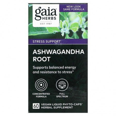 Gaia Herbs, 아슈와간다 뿌리, 비건 액상 Phyto-Caps 60정