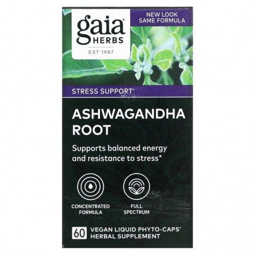Gaia Herbs, 아슈와간다 뿌리, 비건 액상 Phyto-Caps 60정