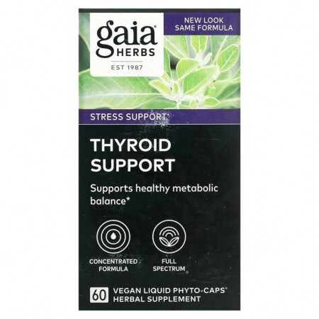 Gaia Herbs, 갑상선 보조제, 식물성 액상 Phyto-Caps 60정