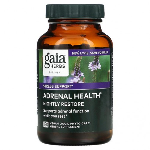 Gaia Herbs, Adrenal Health, 나이틀리 리스토어, 액체 피토 식물성 캡슐 120정