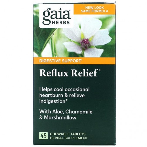 Gaia Herbs, Reflux Relief, 츄어블 정 45정