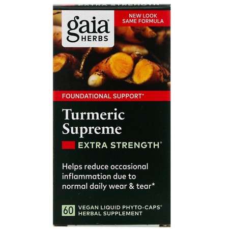 Gaia Herbs, Turmeric Supreme, 고효능, 식물성 액상 Phyto-Caps 60정