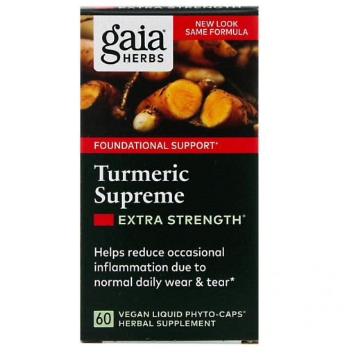 Gaia Herbs, Turmeric Supreme, 고효능, 식물성 액상 Phyto-Caps 60정