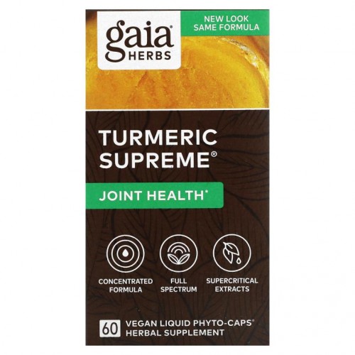 Gaia Herbs, Turmeric Supreme, 관절, 식물성 액상 파이토 캡슐 60정