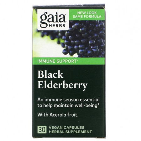 Gaia Herbs, 아세롤라 열매를 더한 블랙 엘더베리, 베지 캡슐 30정