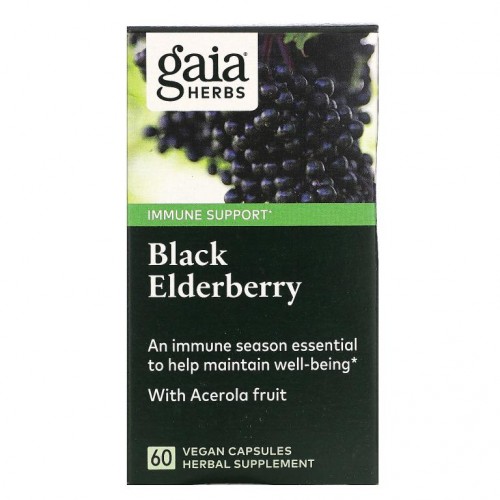 Gaia Herbs, 아세롤라 열매를 더한 블랙 엘더베리, 베지 캡슐 60정