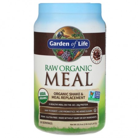 Garden of Life, 무가공 유기농 생식, 셰이크 & 식사 대용식, 초콜릿 카카오, 1,017g(2lb 4oz)