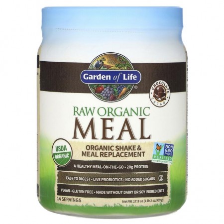 Garden of Life, 무가공 유기농 생식, 셰이크 & 식사 대용, 초콜릿 카카오, 509g(1lb 2oz)