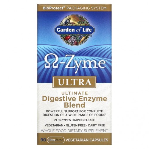 Garden of Life, 오메가 자임 울트라, 얼티밋 소화 효소 혼합물, UltraZorbe 베지 캡슐 90정