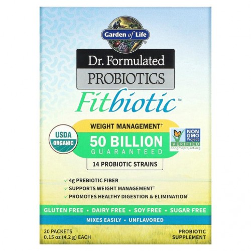 Garden of Life, 유기농, Dr. Formulated 프로바이오틱스 Fitbiotic, 무향, 20 봉, 각 0.15 oz(4.2 g)