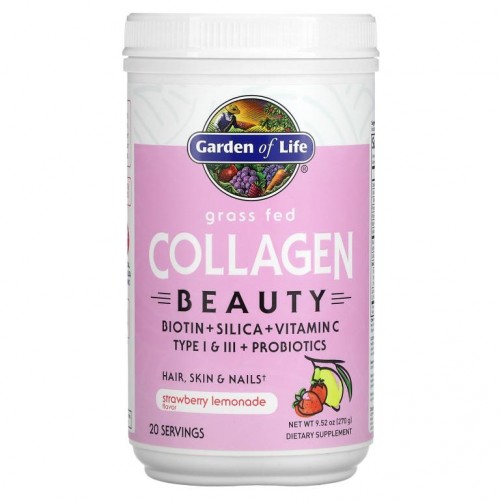 Garden of Life, 목초사육 Collagen Beauty, 딸기 레모네이드, 270g(9.52oz)