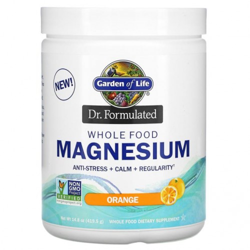 Garden of Life, Dr. Formulated, 홀푸드 마그네슘 분말, 오렌지, 419.5g(14.8oz)