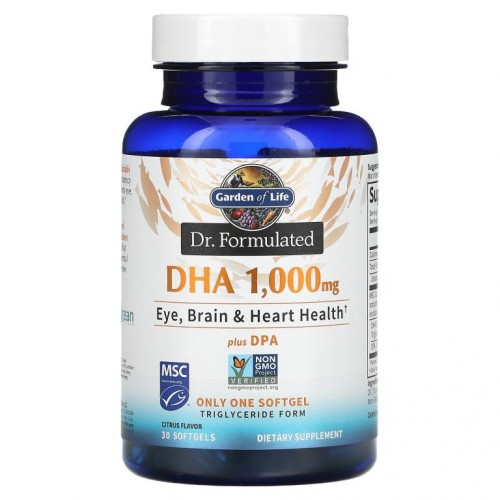 Garden of Life, Dr. Formulated, DPA 함유 DHA, 감귤맛, 1,000mg, 소프트젤 30정