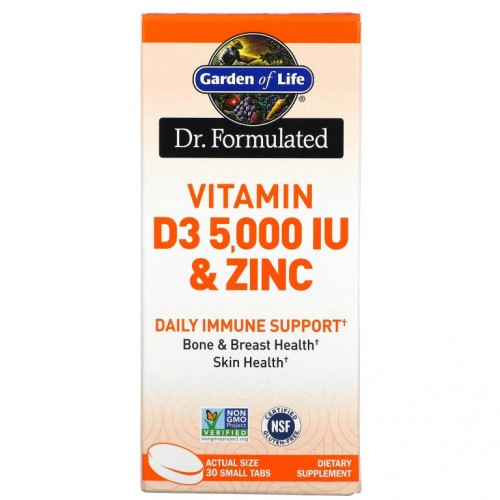 Garden of Life, Dr. Formulated, Vitamin D3 & Zinc, 30 Small Tabs