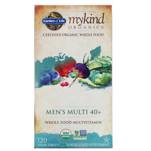 Garden of Life, MyKind Organics, 맨스 멀티 40+, 천연 식품 종합비타민, 베지 정제 120정