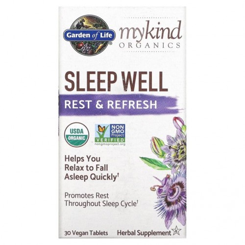 Garden of Life, MyKind Organics, Sleep Well, 휴식 & 재충전, 30 식물성 정