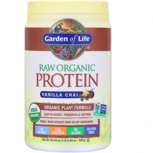 Garden of Life, RAW 유기농 단백질, 유기농 식물 포뮬라, 바닐라 차이, 580g(20.45oz)