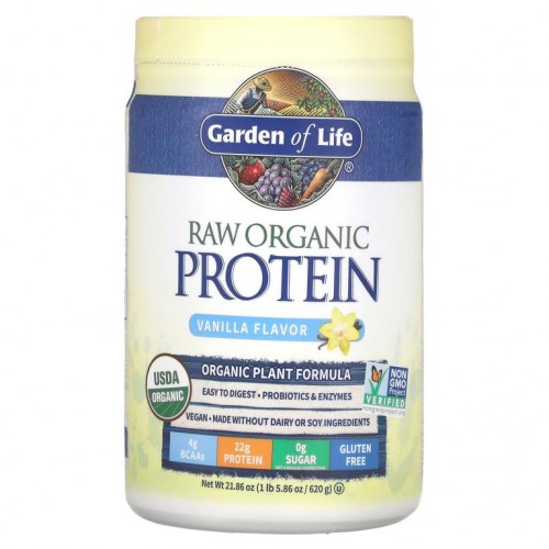 Garden of Life, RAW 유기농 단백질, 유기농 식물 포뮬라, 바닐라, 620g(21.86oz)